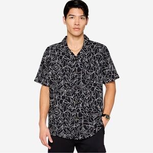 NEW Fabletics Floral Cabana Button Up Shirt Mens Sz 4X Black Lightweight Crepe